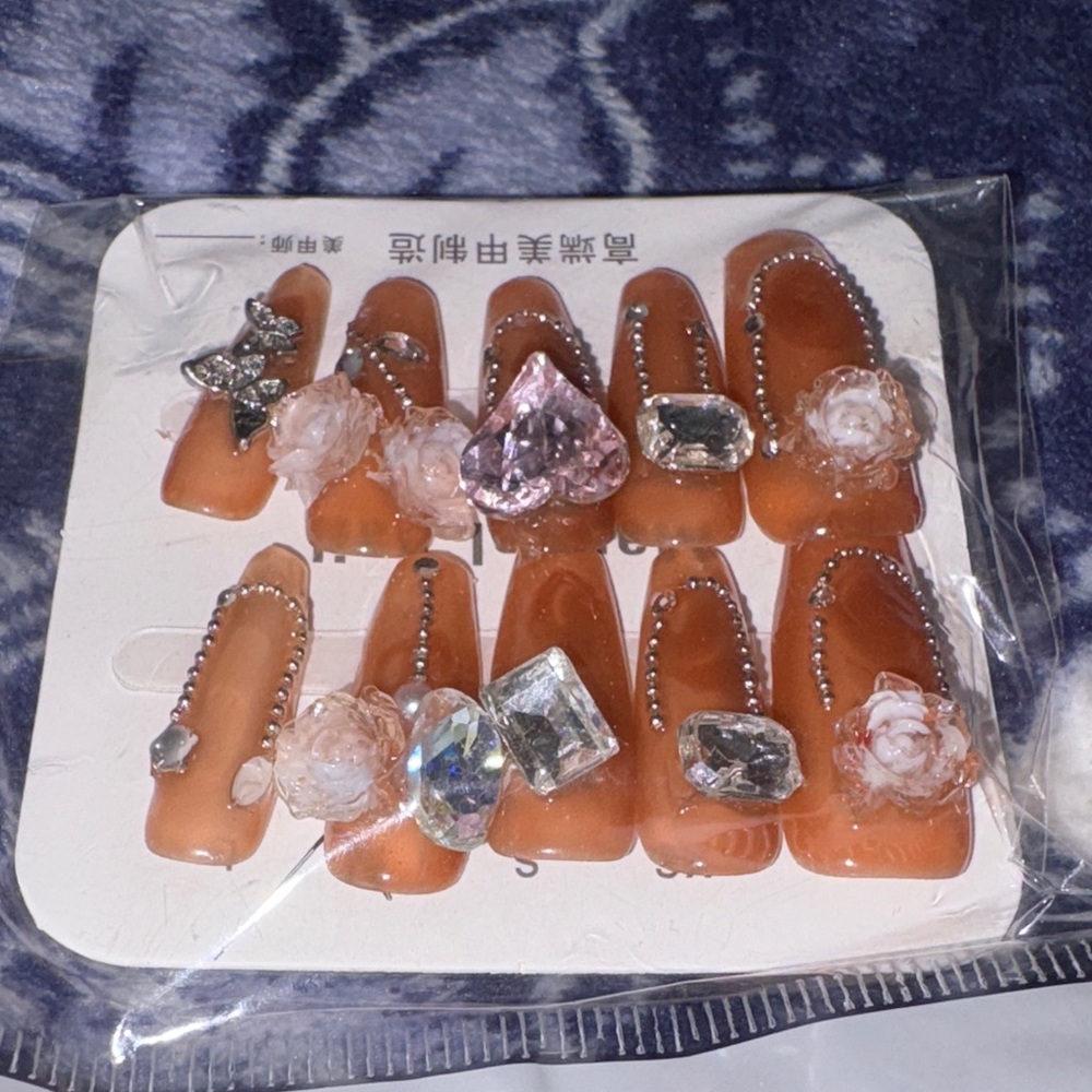 Embellished Orange Press-On Nails
